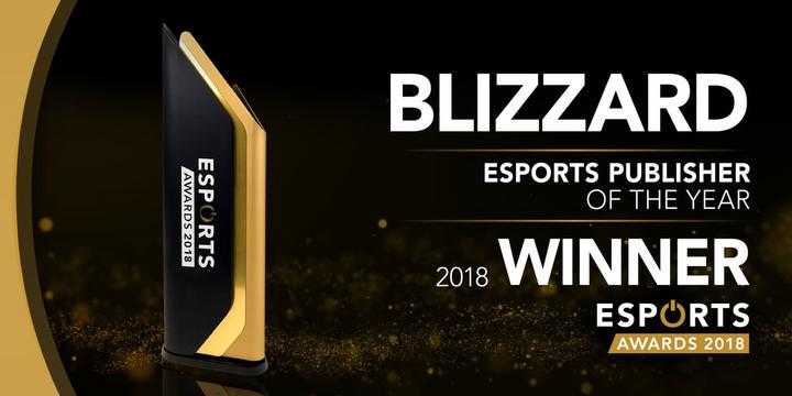 Blizzard, ganador del premio Publisher of the Year de los Esports Awards 2018.