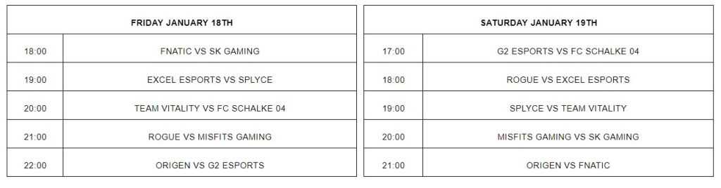 LEC, horarios de la primera semana