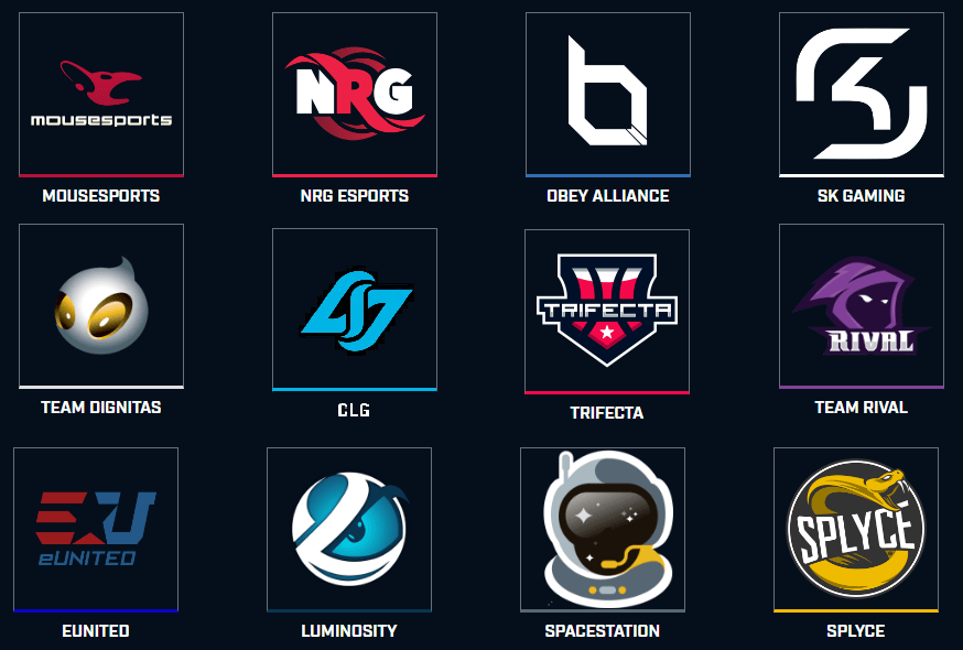 Las 12 organizaciones de la Temporada 5 de la Smite Pro League .