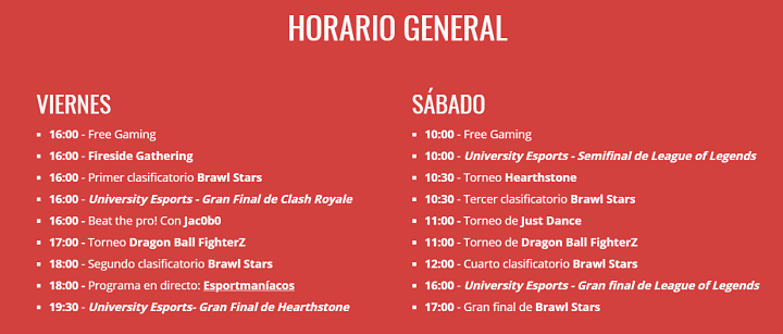 Horario de las finales de University
