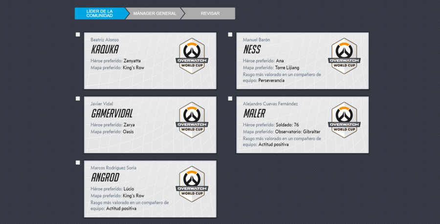 Candidatos a Líder de la Comunidad española en la Overwatch World Cup 2019.
