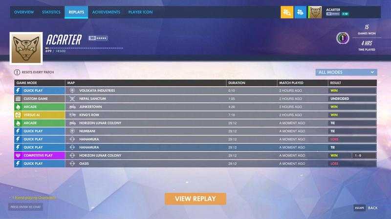 Cómo acceder a las repeticiones desde el perfil en Overwatch.