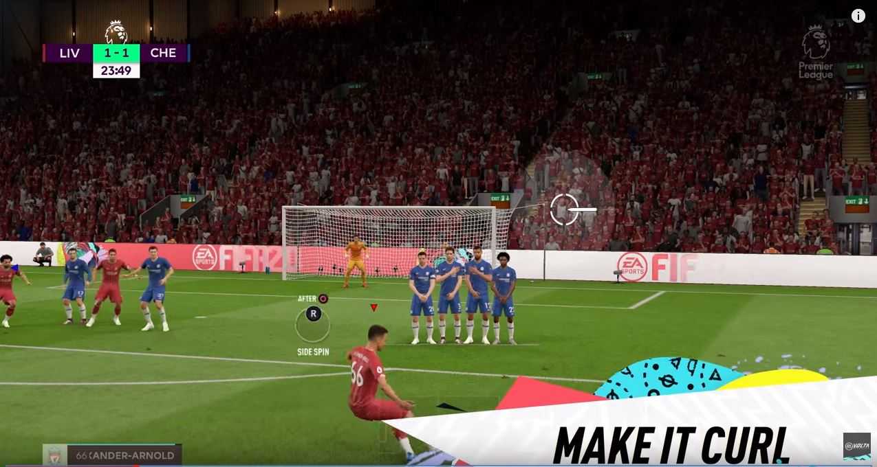 Lanzamiento de falta directa en FIFA 20.