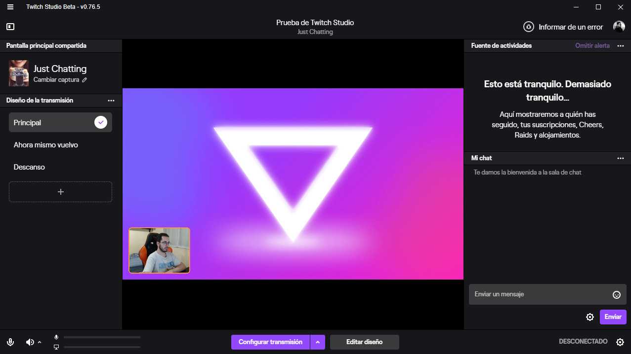 Twitch Studio panel principal