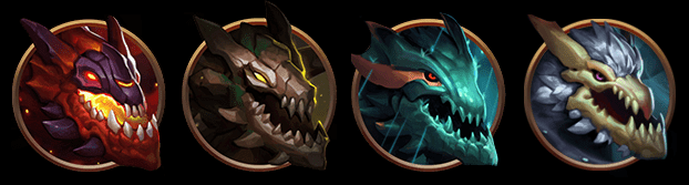 Iconos de los dragones elementales disponibles en League of Legends.