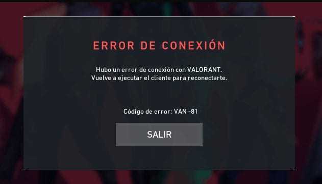 Código error VAN-81 Valorant