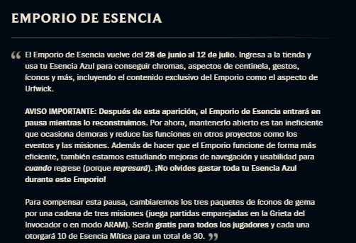 Emporio de esencias / Fuentes: Notas del Parche 12.12 League of Legends