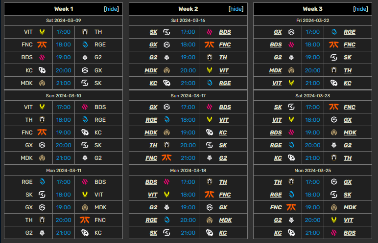 LEC primavera calendario partidos