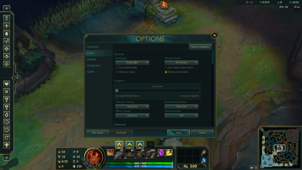 Opciones de vídeo en League of Legends | Captura de pantalla propia